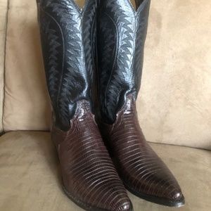 Justin Chocolate & Black Iguana Lizard Cowboy Boot
